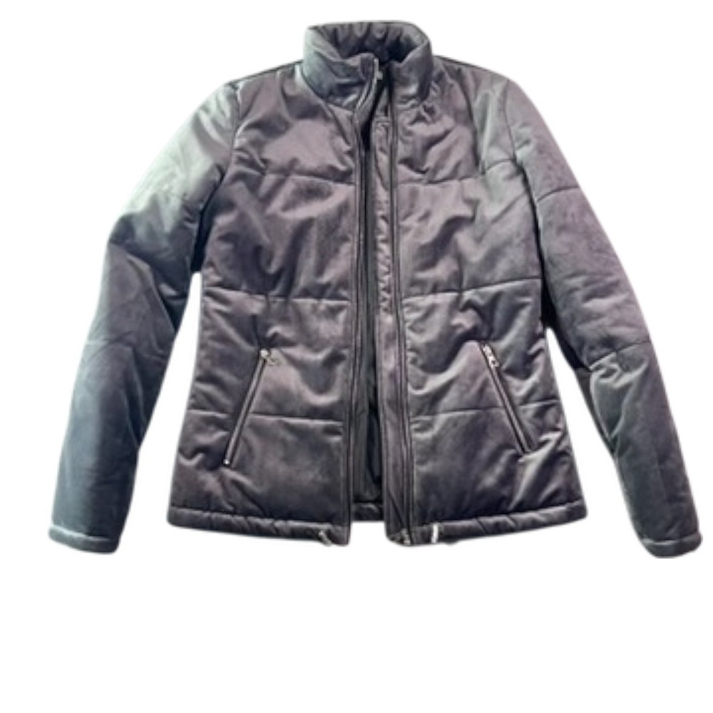 Star Crossed Lovers Puffer Jacket Gray Velvet-Look Medium – Excellent Condition